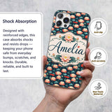 Bright Coral Lotus Floral Pattern with Modern Custom Name Protective Phone Case Mobile Cover Durable Everyday Smartphone Shock Resistant