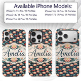 Bright Coral Lotus Floral Pattern with Modern Custom Name Protective Phone Case Mobile Cover Durable Everyday Smartphone Shock Resistant
