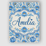 Personalised Name Detailed Blue Floral Custom  Modern Room Accent Elegant Feature Canvas Wall Art Print Decor Picture Ready to Hang