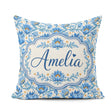 Custom Name Blue Floral Pattern with Ornamental Botanical Motifs Square Filled Cushion Throw Pillow Sofa Bed Home Decor Zip Washable UK Made