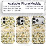 Classic Lemon Branch Pattern with Blossoms on Custom Name Protective Phone Case Mobile Cover Durable Everyday Smartphone Shock Resistant