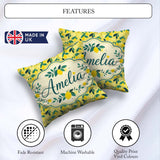 Custom Name Bright Lemon and Leaf Pattern with Flat Illustration Square Filled Cushion Throw Pillow Sofa Bed Home Decor Zip Washable UK Made