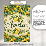 Realistic Lemon Tree Branch Pattern with Ripe Fruit and Foliage  Personalised Custom Name Super Soft Fleece Blanket Bed Sofa Throw