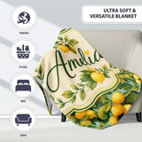 Realistic Lemon Tree Branch Pattern with Ripe Fruit and Foliage  Personalised Custom Name Super Soft Fleece Blanket Bed Sofa Throw
