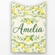 Soft Watercolour Lemons and Blossoms Botanical Seamless Pattern  Personalised Custom Name Super Soft Fleece Blanket Bed Sofa Throw