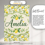 Soft Watercolour Lemons and Blossoms Botanical Seamless Pattern  Personalised Custom Name Super Soft Fleece Blanket Bed Sofa Throw