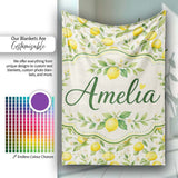 Soft Watercolour Lemons and Blossoms Botanical Seamless Pattern  Personalised Custom Name Super Soft Fleece Blanket Bed Sofa Throw