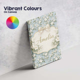 Personalised Name Light Blue Ditsy Floral Small Blossom Repeat Cute Custom Canvas Wall Art Print Decor Picture Ready to Hang