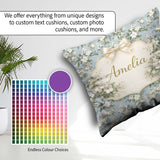 Custom Name Light Blue Ditsy Floral Small Blossom Repeat Cute Square Filled Cushion Throw Pillow Sofa Bed Home Decor Zip Washable UK Made