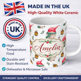 Personalized Custom Name Cute Christmas Gnome Lantern Winter Holiday Seamless Pattern Lovely 11oz Ceramic Coffee Tea Mug White Large Handle