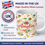 Personalized Custom Name Watercolor Christmas Gift Candle Poinsettia Bell Seamless Pattern 11oz Ceramic Coffee Tea Mug White Large Handle