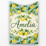 Vintage Lemon Tree Branches on Blue Background Botanical Seamless  Personalised Custom Name Super Soft Fleece Blanket Bed Sofa Throw
