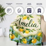 Vintage Lemon Tree Branches on Blue Background Botanical Seamless  Personalised Custom Name Super Soft Fleece Blanket Bed Sofa Throw