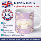 Personalized Custom Name Cute Night Owl Moon Cartoon Animal Pattern Charming Kitchen Decor 11oz Ceramic Coffee Tea Mug White Large Handle
