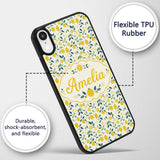 Playful Lemon Citrus and Leaves Repeat Pattern on Custom Name Protective Phone Case Mobile Cover Durable Everyday Smartphone Shock Resistant