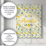 Personalised Name Playful Lemon Citrus and Custom  Unique Gift Idea Elegant Feature Canvas Wall Art Print Decor Picture Ready to Hang