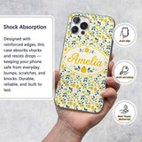 Playful Lemon Citrus and Leaves Repeat Pattern on Custom Name Protective Phone Case Mobile Cover Durable Everyday Smartphone Shock Resistant
