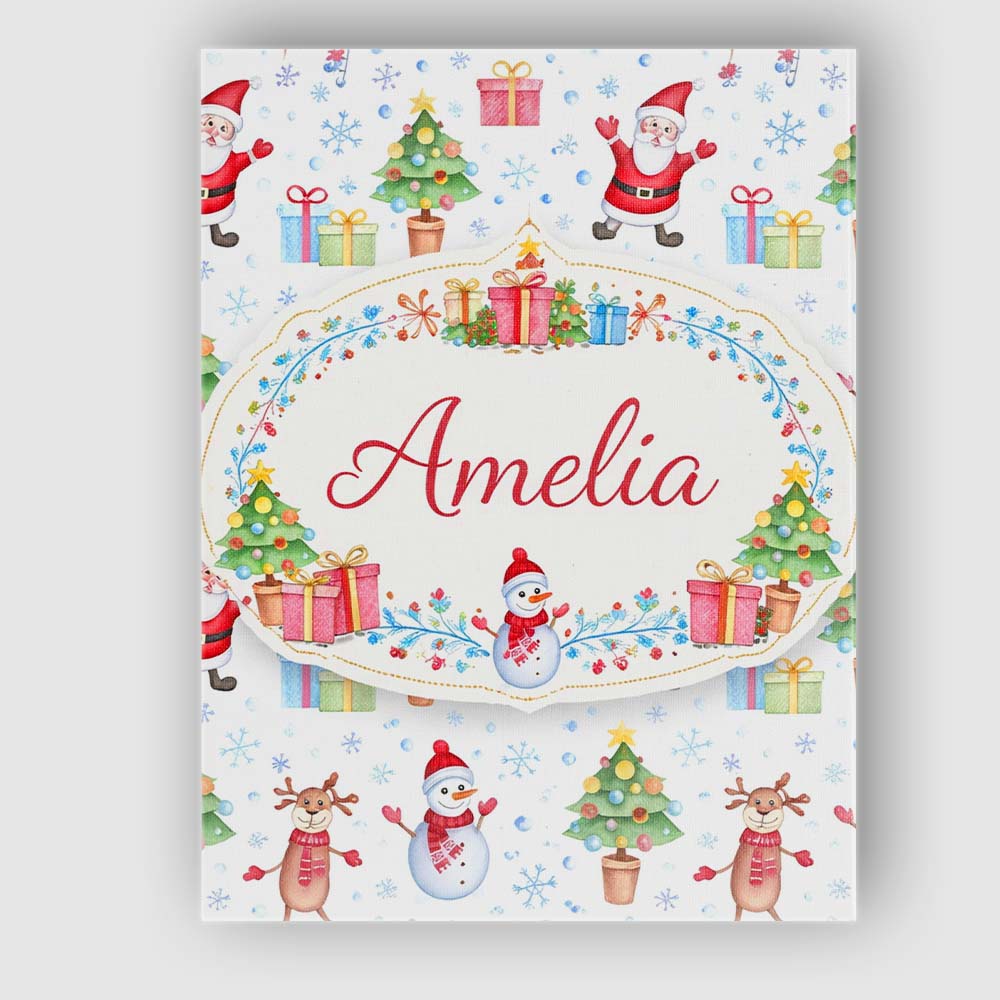 Personalised Name Santa Reindeer Christmas Tree Pattern Cute Holiday Custom  Home Canvas Wall Art Print Decor Picture Ready to Hang