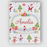 Personalised Name Santa Reindeer Christmas Tree Pattern Cute Holiday Custom  Home Canvas Wall Art Print Decor Picture Ready to Hang