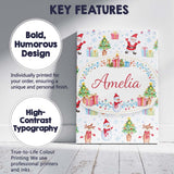 Personalised Name Santa Reindeer Christmas Tree Pattern Cute Holiday Custom  Home Canvas Wall Art Print Decor Picture Ready to Hang