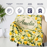 Warm Yellow Lemon Orchard with Flowers and Leaves Seamless Botanical  Personalised Custom Name Super Soft Fleece Blanket Bed Sofa Throw