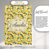 Warm Yellow Lemon Orchard with Flowers and Leaves Seamless Botanical  Personalised Custom Name Super Soft Fleece Blanket Bed Sofa Throw
