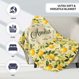 Warm Yellow Lemon Orchard with Flowers and Leaves Seamless Botanical  Personalised Custom Name Super Soft Fleece Blanket Bed Sofa Throw