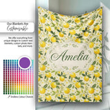 Warm Yellow Lemon Orchard with Flowers and Leaves Seamless Botanical  Personalised Custom Name Super Soft Fleece Blanket Bed Sofa Throw