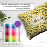 Custom Name Warm Yellow Orchard with Flowers and Leaves Seamless Square Filled Cushion Throw Pillow Sofa Bed Home Decor Zip Washable UK Made