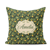 Custom Name Dark Green Lemon Tree Botanical with Detailed Leaves Square Filled Cushion Throw Pillow Sofa Bed Home Decor Zip Washable UK Made