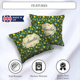 Custom Name Rich Blue with Vibrant Lemon Tree Branches Seamless Square Filled Cushion Throw Pillow Sofa Bed Home Decor Zip Washable UK Made