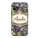 Botanical Floral Garden Illustration Vintage Custom Name Protective Phone Case Mobile Cover Durable Everyday Smartphone Shock Resistant
