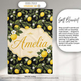 Detailed Lemon Branches on Black Background Vintage Botanical Lovely  Personalised Custom Name Super Soft Fleece Blanket Bed Sofa Throw
