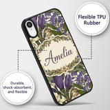 Botanical Floral Garden Illustration Vintage Custom Name Protective Phone Case Mobile Cover Durable Everyday Smartphone Shock Resistant