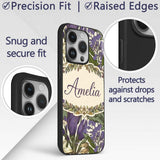 Botanical Floral Garden Illustration Vintage Custom Name Protective Phone Case Mobile Cover Durable Everyday Smartphone Shock Resistant