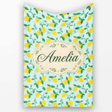 Fresh Lemon and Leaf Toss Pattern on Mint Green Background Lovely  Personalised Custom Name Super Soft Fleece Blanket Bed Sofa Throw