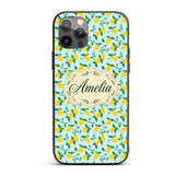 Fresh Lemon and Leaf Toss Pattern on Mint Green Custom Name Protective Phone Case Mobile Cover Durable Everyday Smartphone Shock Resistant