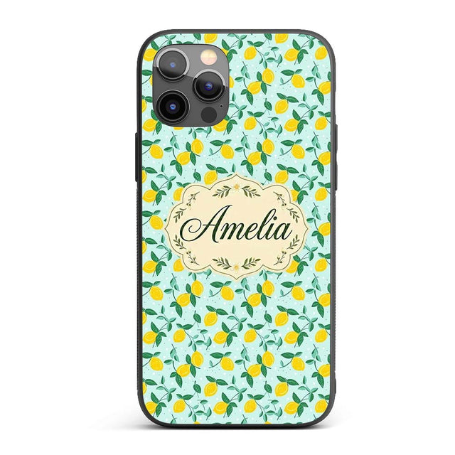 Fresh Lemon and Leaf Toss Pattern on Mint Green Custom Name Protective Phone Case Mobile Cover Durable Everyday Smartphone Shock Resistant