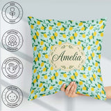 Custom Name Fresh Lemon and Leaf Toss Pattern on Mint Background Square Filled Cushion Throw Pillow Sofa Bed Home Decor Zip Washable UK Made