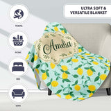 Fresh Lemon and Leaf Toss Pattern on Mint Green Background Lovely  Personalised Custom Name Super Soft Fleece Blanket Bed Sofa Throw