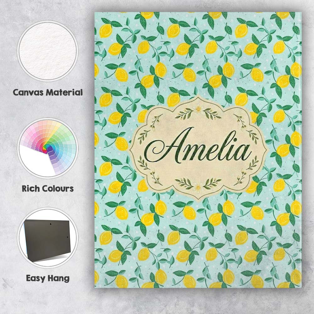 Personalised Name Fresh Lemon and Leaf Toss Custom  Bespoke Interior Contemporary Canvas Wall Art Print Decor Picture Ready to Hang