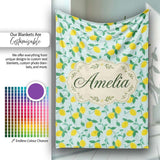 Fresh Lemon and Leaf Toss Pattern on Mint Green Background Lovely  Personalised Custom Name Super Soft Fleece Blanket Bed Sofa Throw