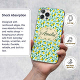 Fresh Lemon and Leaf Toss Pattern on Mint Green Custom Name Protective Phone Case Mobile Cover Durable Everyday Smartphone Shock Resistant