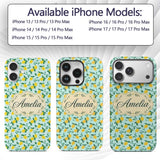 Fresh Lemon and Leaf Toss Pattern on Mint Green Custom Name Protective Phone Case Mobile Cover Durable Everyday Smartphone Shock Resistant