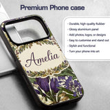 Botanical Floral Garden Illustration Vintage Custom Name Protective Phone Case Mobile Cover Durable Everyday Smartphone Shock Resistant