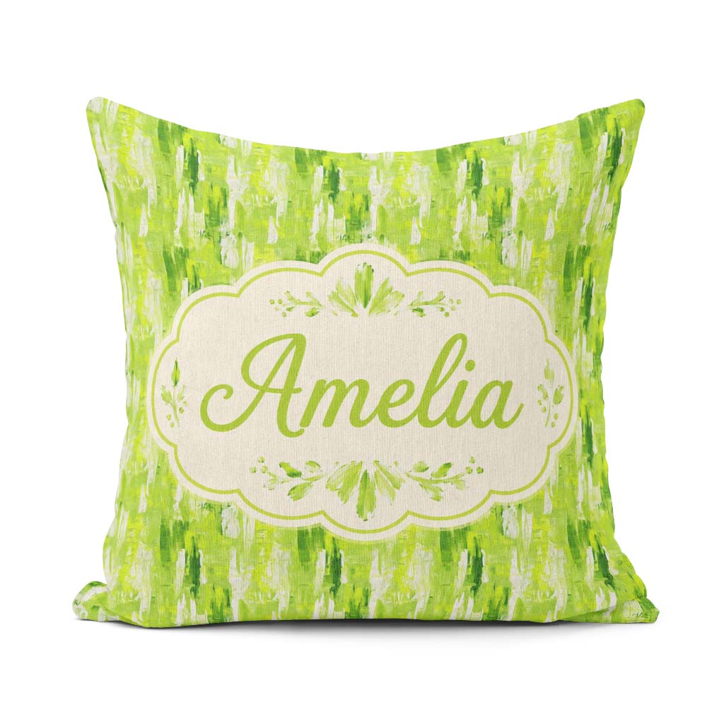 Custom Name Abstract Green Brushstroke Texture Seamless Artistic Square Filled Cushion Throw Pillow Sofa Bed Home Decor Zip Washable UK Made