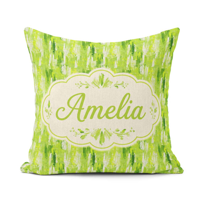 Custom Name Abstract Green Brushstroke Texture Seamless Artistic Square Filled Cushion Throw Pillow Sofa Bed Home Decor Zip Washable UK Made