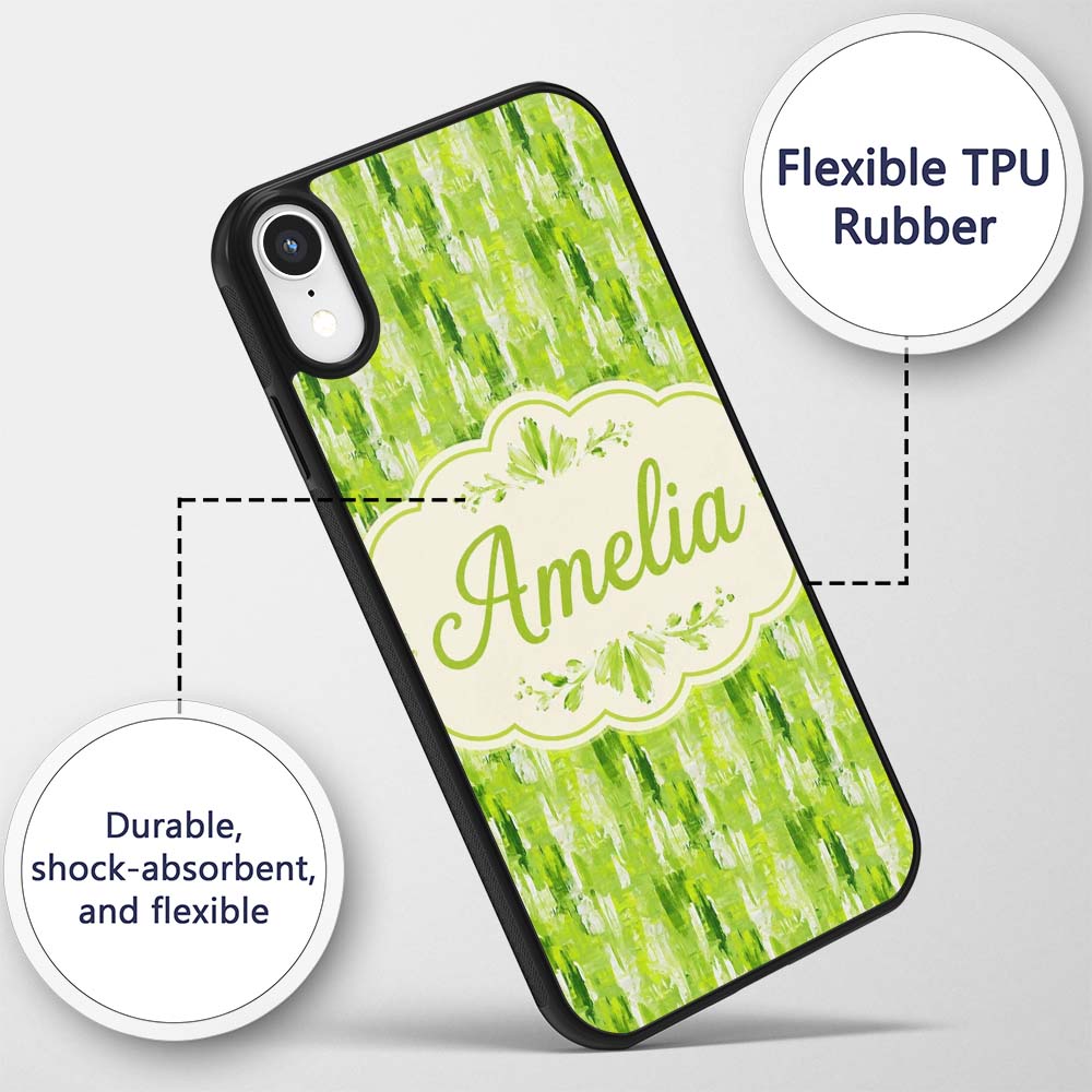 Abstract Green Brushstroke Texture Printed Design Custom Name Protective Phone Case Mobile Cover Durable Everyday Smartphone Shock Resistant