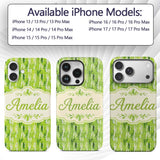 Abstract Green Brushstroke Texture Printed Design Custom Name Protective Phone Case Mobile Cover Durable Everyday Smartphone Shock Resistant