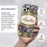Botanical Floral Garden Illustration Vintage Custom Name Protective Phone Case Mobile Cover Durable Everyday Smartphone Shock Resistant